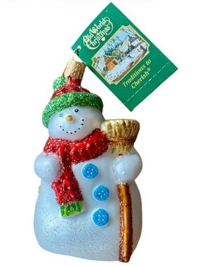 Old World Christmas Snowman with Broom Blown Glass Ornament NWT 2023